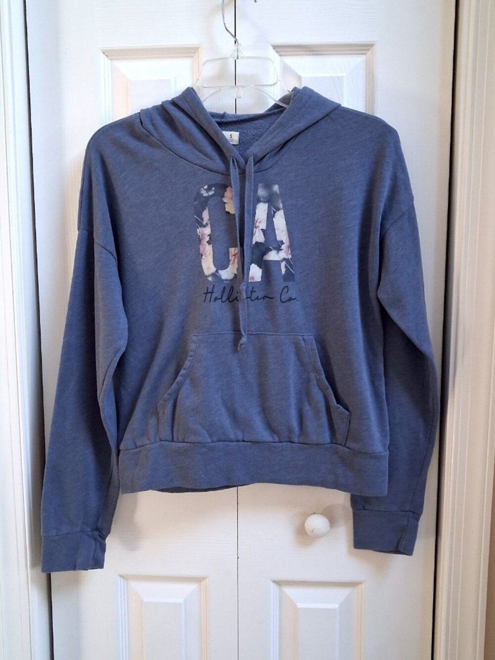 Hollister Light Blue CA Floral Graphic Hoodie Hooded Sweatshirt sz S